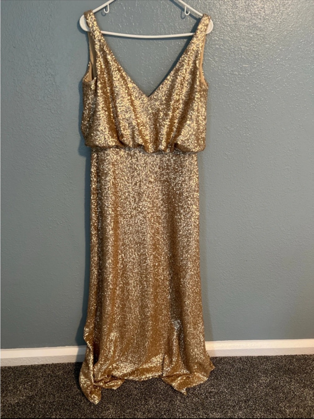 Gold Sequin V-Neck Evening Dress